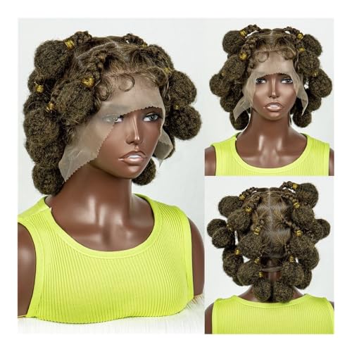 Perücken Damen-Vollspitze-Perücke mit kurzem Chemiefaser-Zopfkopf, Spitzen-Zopf-Perücke für Damen(Light yellow) von anxinda