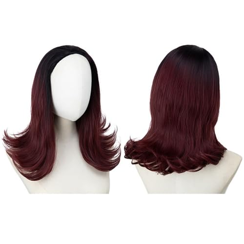 Perücken Kurze Perücke mit lockigem Haarband for Damen, verstellbarer Kordelzug, Halbkopf für Damen(Burgundy) von anxinda