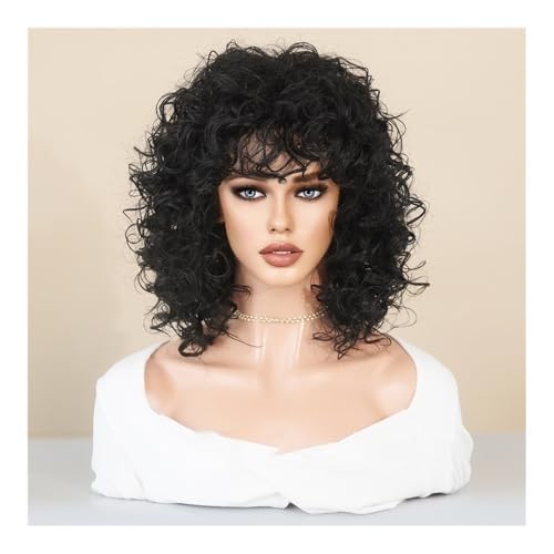 Perücken Mode kurze lockige Haare kleine lockige Haare Pony schwarze Perücke Haarabdeckung Rose Net Mechanismus Chemiefaser Perücke für Damen von anxinda