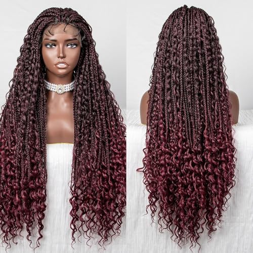 Perücken Revolutionäre Spitzenperücke mit geflochtenem Damenkopfschmuck für Damen(Wine red) von anxinda