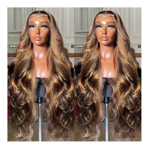 Perücken Wunderschöne Highlight Ombre 13x4 & 13x6 Lace-Front-Perücken for Frauen – Echthaar-Körperwelle für Damen(13x4 Density 150%,22inch) von anxinda