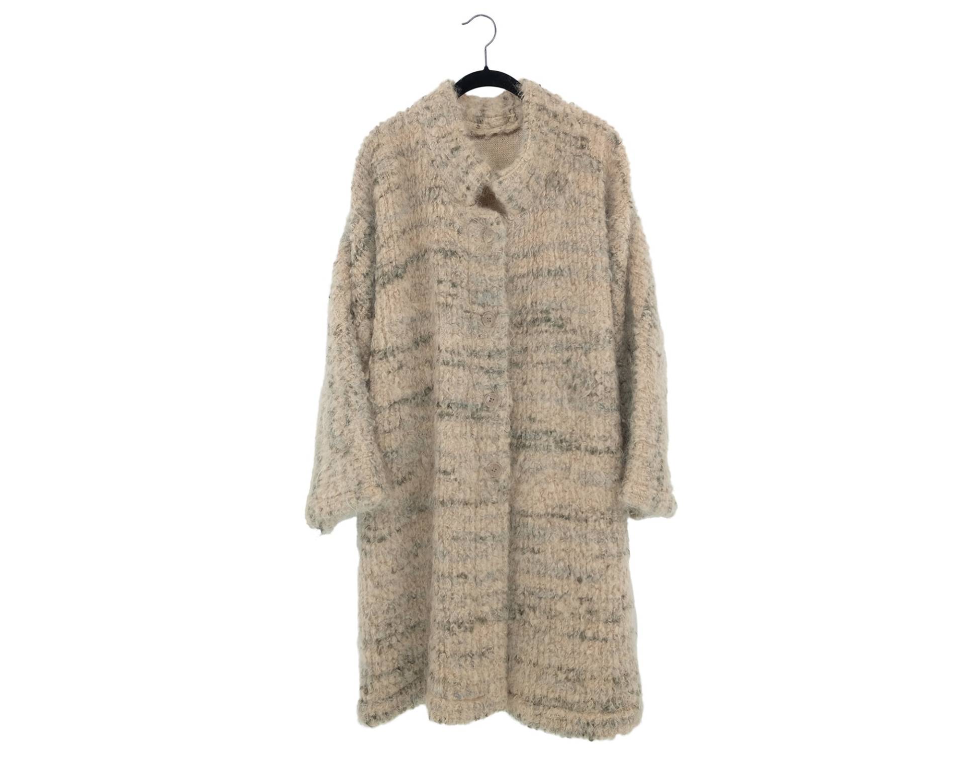 Vintage 70Er Jahre Fuzzy Soft Wolle Oversize Tan & Grau Mantel Winterjacke, Made in Italy von anystore