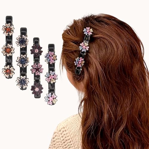 Haarklammer Blume,Haarspangen 4 Stück Kristall Damen – Neue Blumen Haarclips, Five Leaf Clover Haarschmuck, Geflochtene Haarspange für Mädchen, Stylische Haarklammern für Elegante Frisuren von anyts