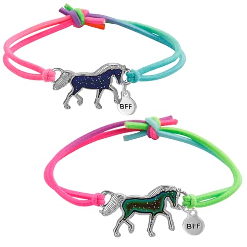 Pferde Mädchen Geschenk Armband, Pferd-Mädchen Geschenke mit Anhänger Wechselt die Farbe Freundschaftsarmbänder Kinder Kinderarmband in leuchtenden Regenbogenfarben von anyts