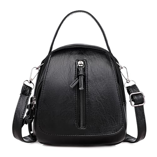 aolaso Handy Umhängetasche Damen, Retro PU Leder kleine Umhängetasche Handtasche 2 Hauptfächer mit Ohrhörer Loch-Schwarz von aolaso