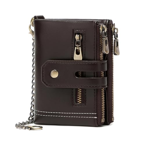 aolaso Herren-Geldbörse mit Kette, PU-Kunstleder, Doppelreißverschluss, Münzfach, doppelter Diebstahlschutz-Kaffee von aolaso