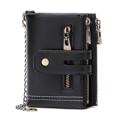 aolaso Herren-Geldbörse mit Kette, PU-Kunstleder, Doppelreißverschluss, Münzfach, doppelter Diebstahlschutz von aolaso