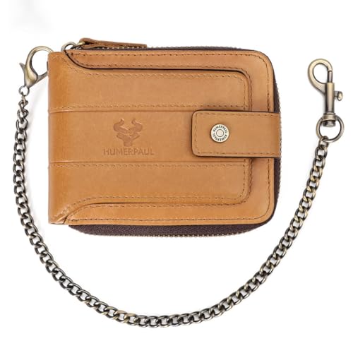 aolaso Herren Geldbörse mit Kette- Leder mit Reißverschluss Vintage RFID-Blockierung große Kapazität Geldbörse für Männer mit 13 Kreditkartenfächer-braun von aolaso