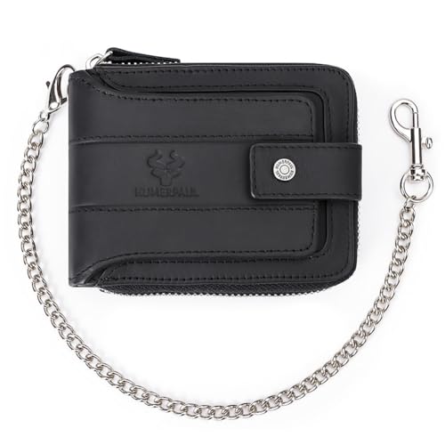 aolaso Herren Geldbörse mit Kette- Leder mit Reißverschluss Vintage RFID-Blockierung große Kapazität Geldbörse für Männer mit 13 Kreditkartenfächer von aolaso