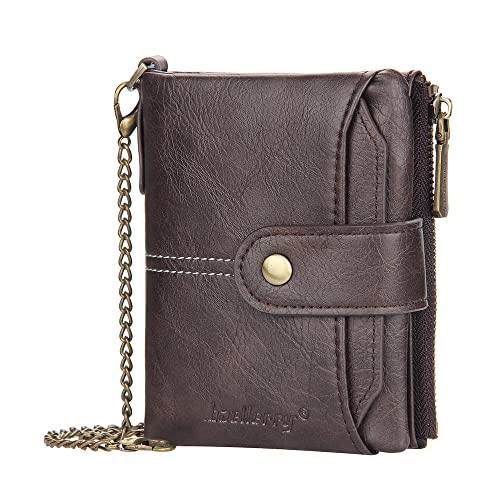 aolaso Kette Geldbörse für Männer, PU Kunstleder Bifold Geldbörse Double Zipper Coin Pocket Purse Double Anti-Diebstahl, Abnehmbarer Kreditkartenhalter von aolaso
