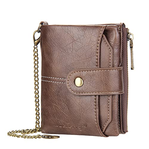 aolaso Kette Geldbörse für Männer, PU Kunstleder Bifold Geldbörse Double Zipper Coin Pocket Purse Double Anti-Diebstahl, Abnehmbarer Kreditkartenhalter von aolaso