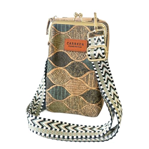 aolaso Kork Handytasche zum Umhängen Damen, Kleine Schultertasche Handytasche zum Umhängen mit Kartenfächer Crossbody für Handy (Kork Stil 2) von aolaso