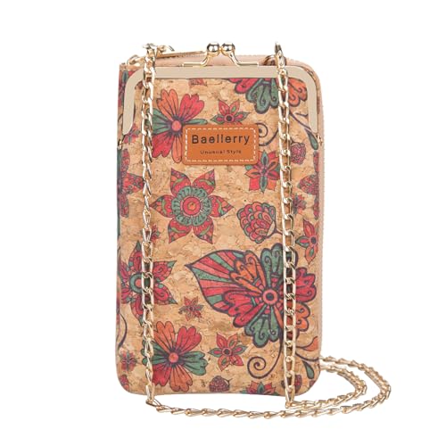 aolaso Kork Handytasche zum Umhängen Damen, Kleine Schultertasche Handytasche zum Umhängen mit Kartenfächer abnehmbarer Breiter Schultergur (Rot) von aolaso