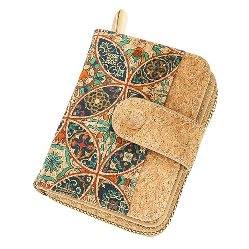 aolaso Kleine Geldbörsen aus Kork für Damen, Leder-Geldbörse mit RFID-Schutz für Damen, zweifach gefaltete Geldbörse mit Reißverschluss und Kartenfächern, Ausweisfach von aolaso