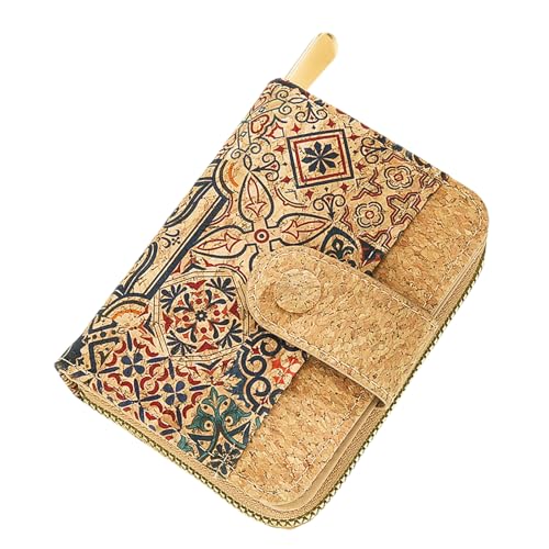 aolaso Kleine Geldbörsen aus Kork für Damen, Leder-Geldbörse mit RFID-Schutz für Damen, zweifach gefaltete Geldbörse mit Reißverschluss und Kartenfächern, Ausweisfach von aolaso