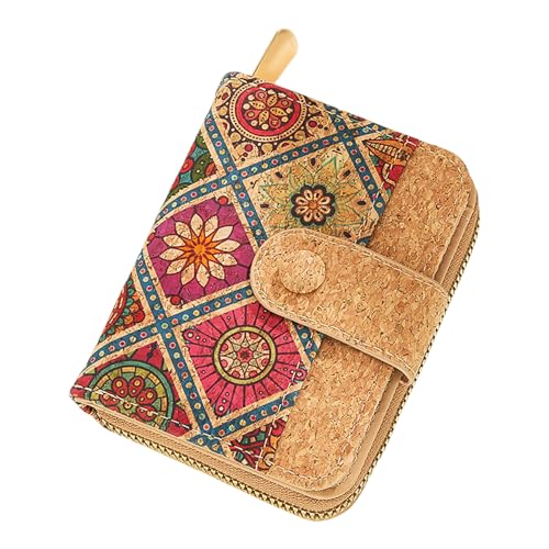 aolaso Kleine Geldbörsen aus Kork für Damen, Leder-Geldbörse mit RFID-Schutz für Damen, zweifach gefaltete Geldbörse mit Reißverschluss und Kartenfächern, Ausweisfach von aolaso