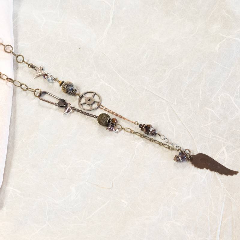 Geliebte Halskette | B 31" Lange Hand Gestempelt Metall "Geliebt" Steam Punk Inspiriert Kettenräder Kleine Cross Wing Mehrere Arten Ketten Perlen von apeaceofmyheart4u