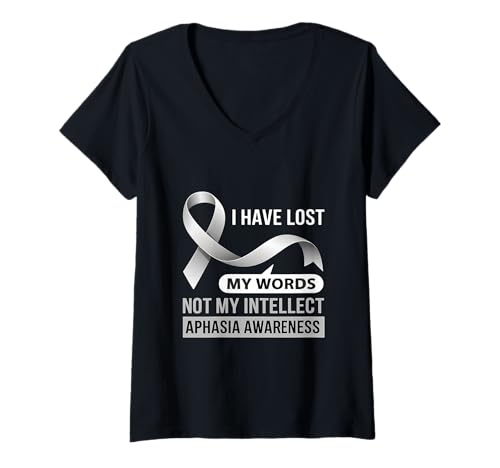 Damen I have lost my words, not my intellect, aphasia grey ribbon T-Shirt mit V-Ausschnitt von aphasia Awareness Designs