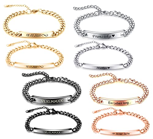 ID Edelstahl Partner Armbänder + Gravur nach Wunsch Partnerarmbänder mit Box (Rose-gold) von aplusashop