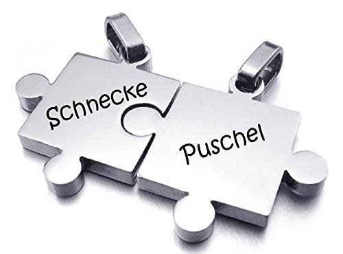 ID Partner Anhänger + Ketten 2 Puzzle Teile mit Gravur nach Wunsch NEU Edelstahl silber von aplusashop