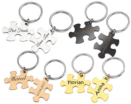 Puzzle Partner-Schlüsselanhänger mit Gravur nach Wunsch 2 Stück Set in 4 Farben (Silber) von aplusashop