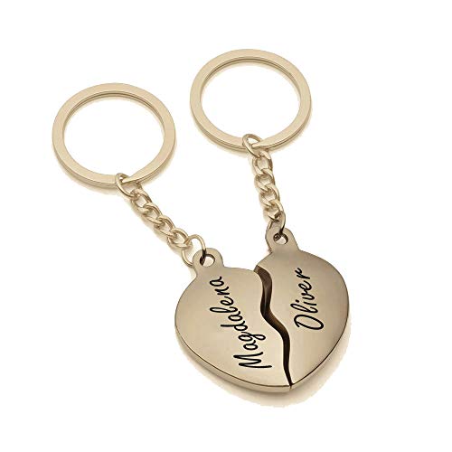 Set Partner- Schlüsselanhänger mit Gravur nach Wunsch geteiltes Herz in Silber-GRAU mit Geschenkbeutel von aplusashop