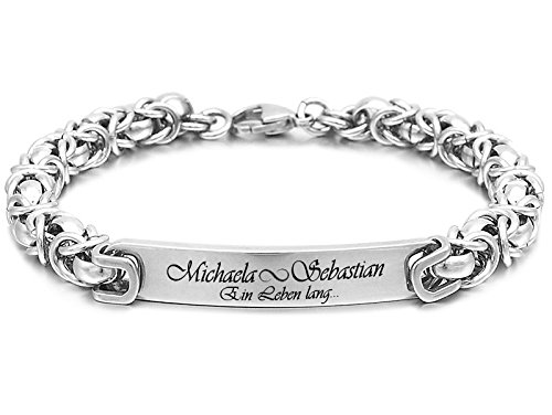 aplusashop ID Edel-Königsarmband Edelstahl mit Gravur nach Wunsch Partnerarmbänder mit Box (Mit Gravur Paar (2 Stück)) von aplusashop