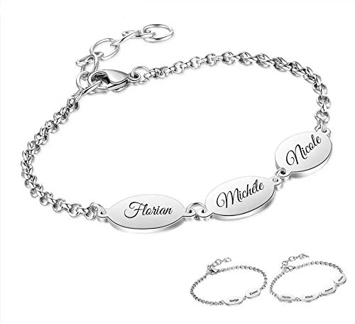 aplusashop ID Edelstahl Armband mit Gravur nach Wunsch mit 2, 3, 4 Plättchen Damen, Mädchen (Mit Gravur, Mit 2 Plättchen) von aplusashop