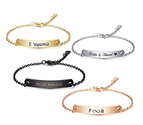 aplusashop ID Edelstahl Armband mit Gravur nach Wunsch zierliches Armband, Mädchen, Frauen, Kinder (Silber, Ohne Gravur) von aplusashop