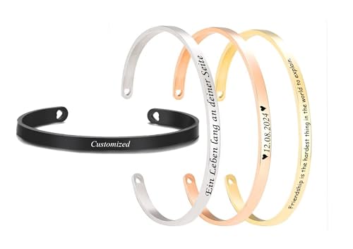 aplusashop ID Edelstahl Armreif 5 mm+ Gravur nach Wunsch Armband mit Herzen in 4 Farben Neu (Gold) von aplusashop