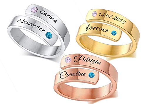 aplusashop ID Edelstahl Ring mit Gravur nach Wunsch One Size in DREI Farben mit Strassstein + Box (Gold, Mit Gravur) von aplusashop