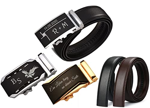 aplusashop ID Herren Gürtel Echtleder mit Gravur nach Wunsch Automatik Schnalle 3 Varianten Gürtel Schwarz/braun bis130cm (Modell 1, Gürtel schwarz) von aplusashop