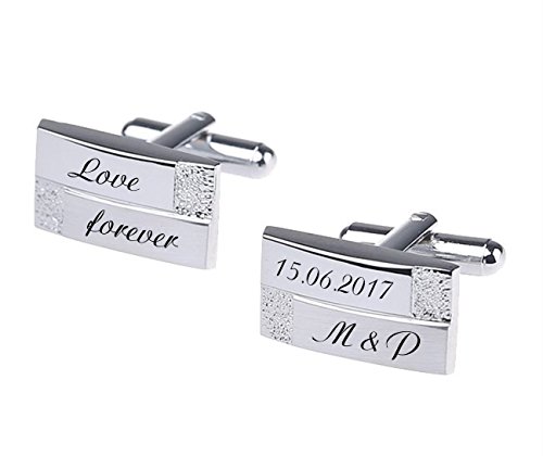 aplusashop ID Manschettenknöpfe mit Gravur nach Wunsch Edelstahl, Hochzeit, Business NEU 11 (Mit Gravur) von aplusashop