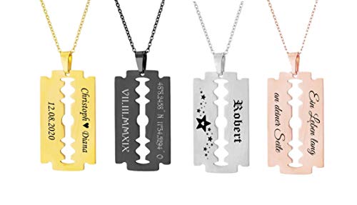 aplusashop Massiv ID Dog Tag Rasierklinge + Kette Edelstahl Anhänger mit Gravur nach Wunsch 4 Farben (Gold, Mit Gravur) von aplusashop