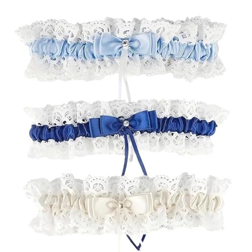 aplusashop Strumpfband aus weißer Spitze, für die Braut, Hochzeitsstrumpfband, Brautstrumpfband in drei Farben, in Einheitsgröße (Weiss-beige) von aplusashop