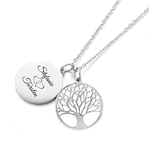 aplusashop Tree of Life ID Anhänger mit Gravur nach Wunsch Stammbaum Edelstahl in Silber NEU (Mit Gravur) von aplusashop