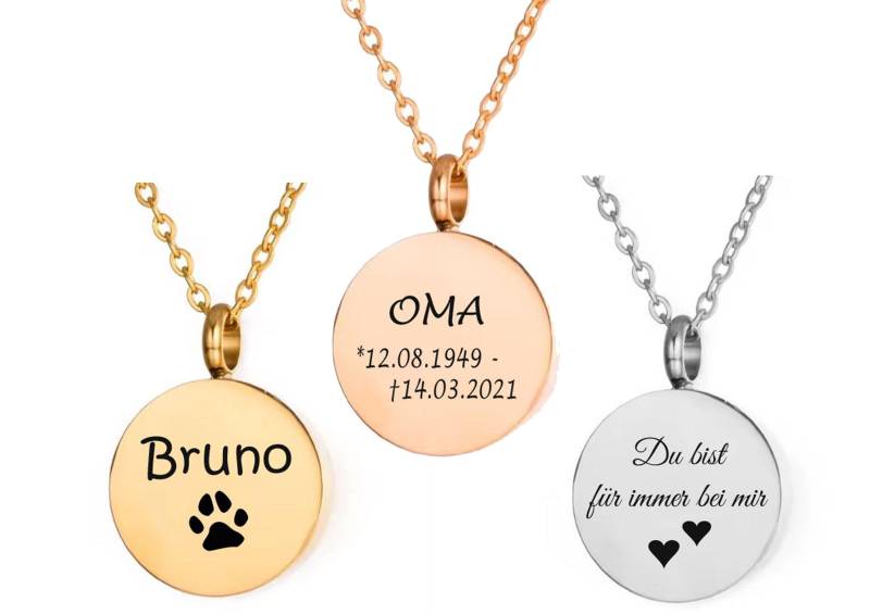 Asche Medaillon Rund + Kette Mit Gravur Nach Wunsch Urne in 3 Farben von aplusashop2013