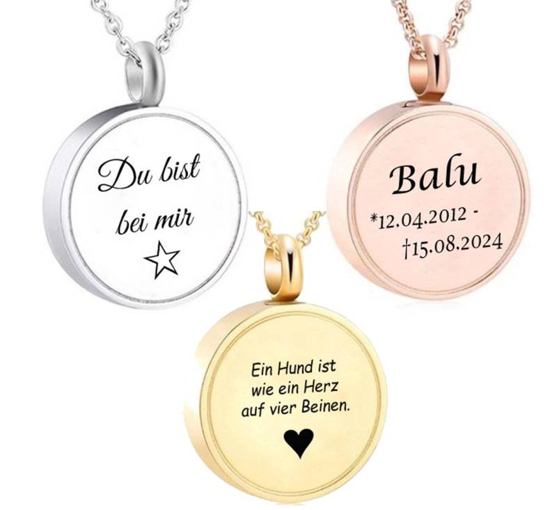 Asche Medallion Rund + Kette Hund/Katze Mit Gravur Nach Wunsch Urne 3 Farben von aplusashop2013