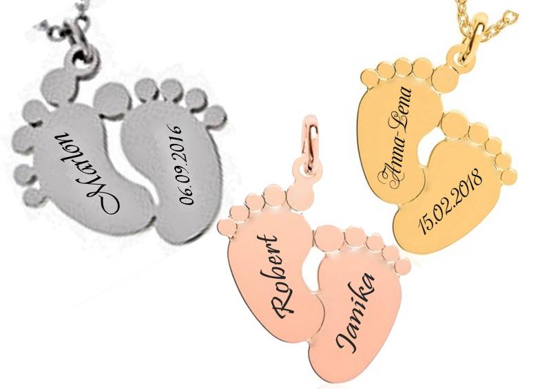 Id Anhänger Baby-Füße + Kette Mit Gravur Nach Wunsch Edelstahl in 3 Farben Neu von aplusashop2013