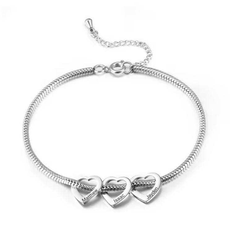 Id Edelstahl Armband Mit Herzanhänger Gravur Nach Wunsch Schlangenkette von aplusashop2013