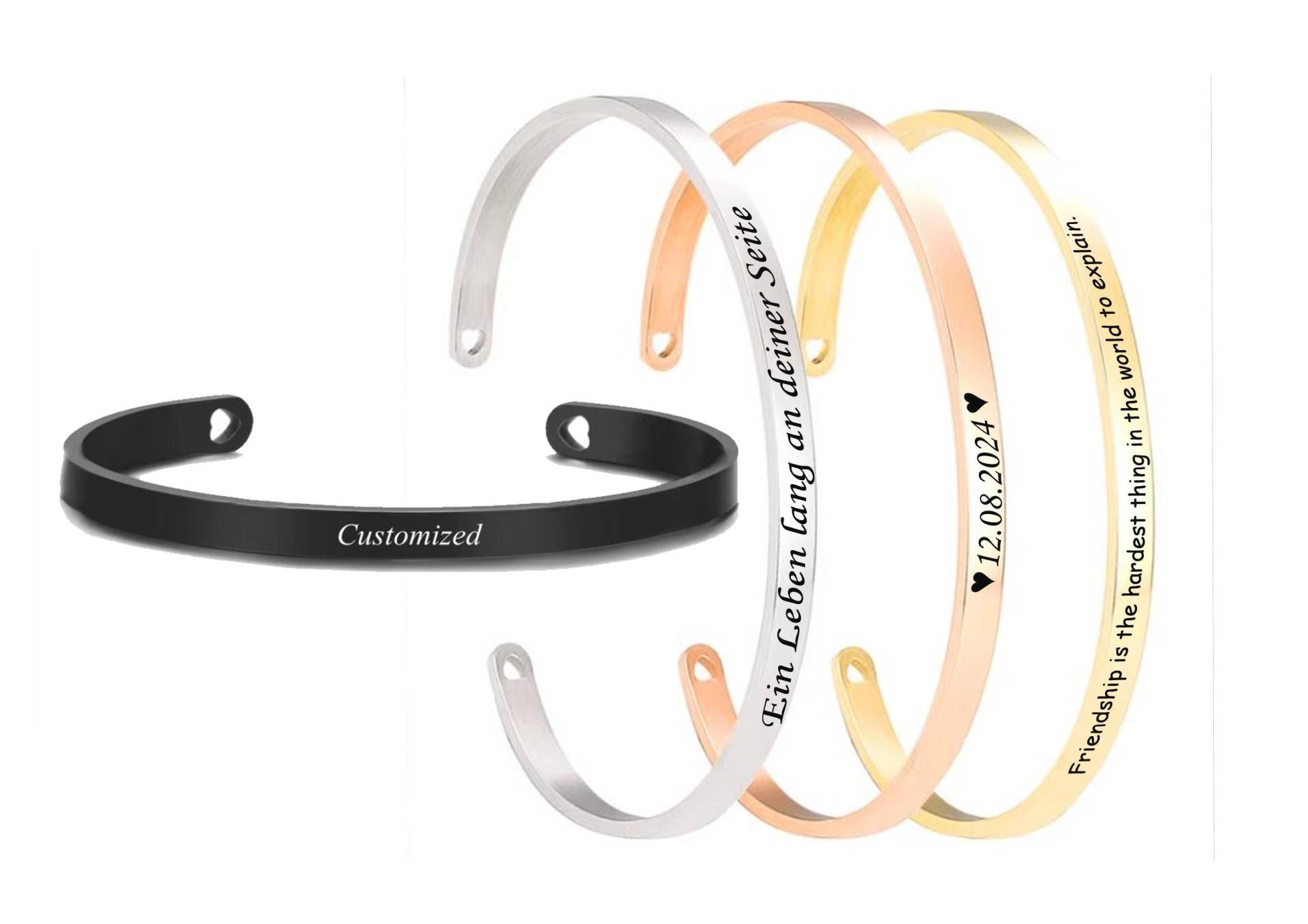 Id Edelstahl Armreif 5 Mm+ Gravur Nach Wunsch Armband Mit Herzen in 4 Farben Neu von aplusashop2013