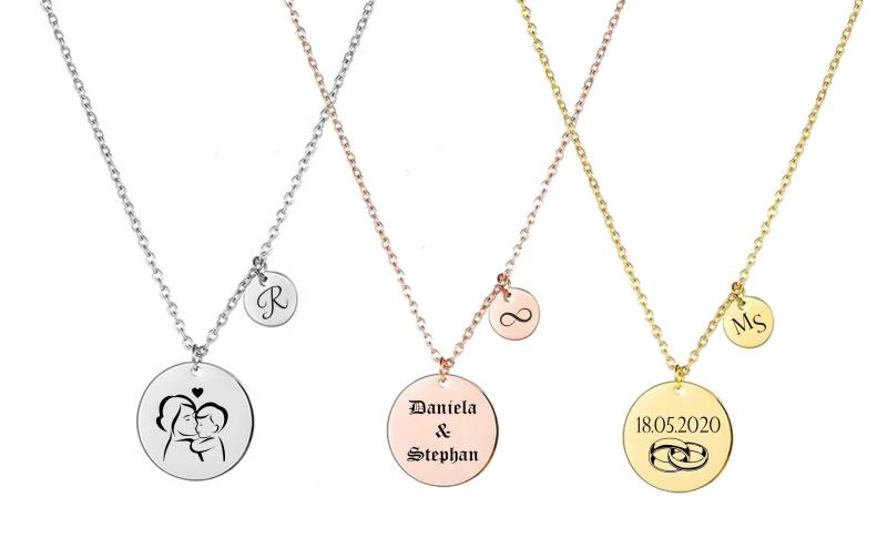 Id Harmony Anhänger Rund + Gravur Nach Wunsch Kette Edelstahl 2-Teilig Neu von aplusashop2013