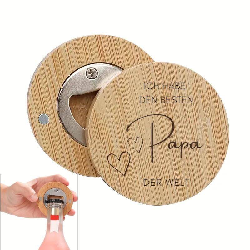 Id Holz Flaschenöffner Mit Gravur Nach Wunsch Rund Magneten Geschenk 6cm von aplusashop2013