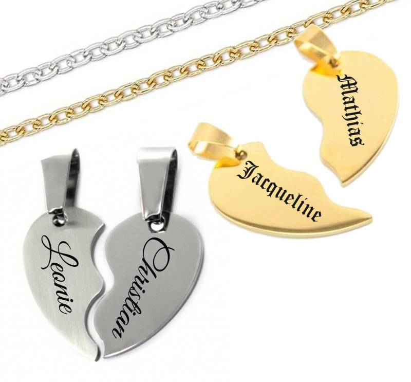 Id Partner Anhänger Geteiltes Herz + Ketten Gravur Nach Wunsch Gold-Silber von aplusashop2013
