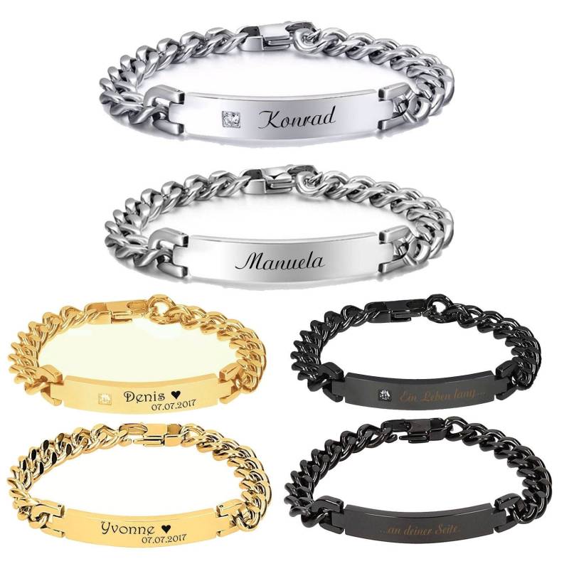 Id Partner Edelstahl Armbänder Mit Strass + Gravur Nach Wunsch Box, Armband in 3 Farben von aplusashop2013