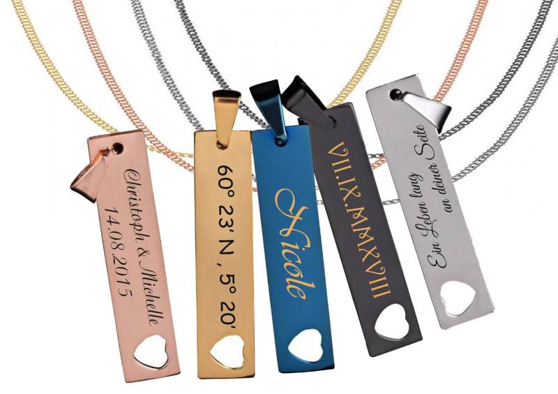 Id Plättchen Anhänger Mit Herz + Gravur Nach Wunsch Kette Edelstahl in 5 Farben von aplusashop2013