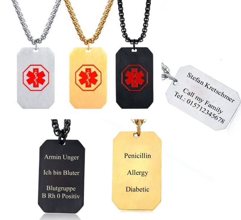 Massiv Id Medizin Dog Tag Mit Gravur Nach Wunsch 3 Ferben Neu Notartzt Sos von aplusashop2013