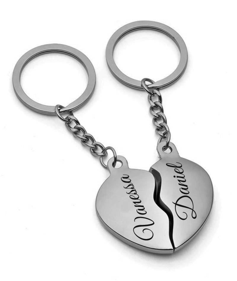 Set Partner-Schlüsselanhänger Mit Gravur Nach Wunsch Geteiltes Herz in Silber Geschenkbeutel von aplusashop2013