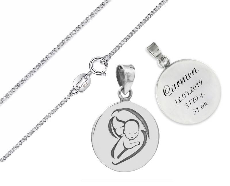Silber Anhänger 925 Mutter Mit Kind + Kette Und Gravur Nach Wunsch Echtsilber von aplusashop2013
