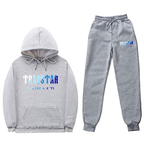 Trapstar Bedruckter Trainings anzug Herren Damen Mode Lässige Langarm-Kapuzen-Sweatshirt-Hosen-Sets (Grau,L,L) von appe